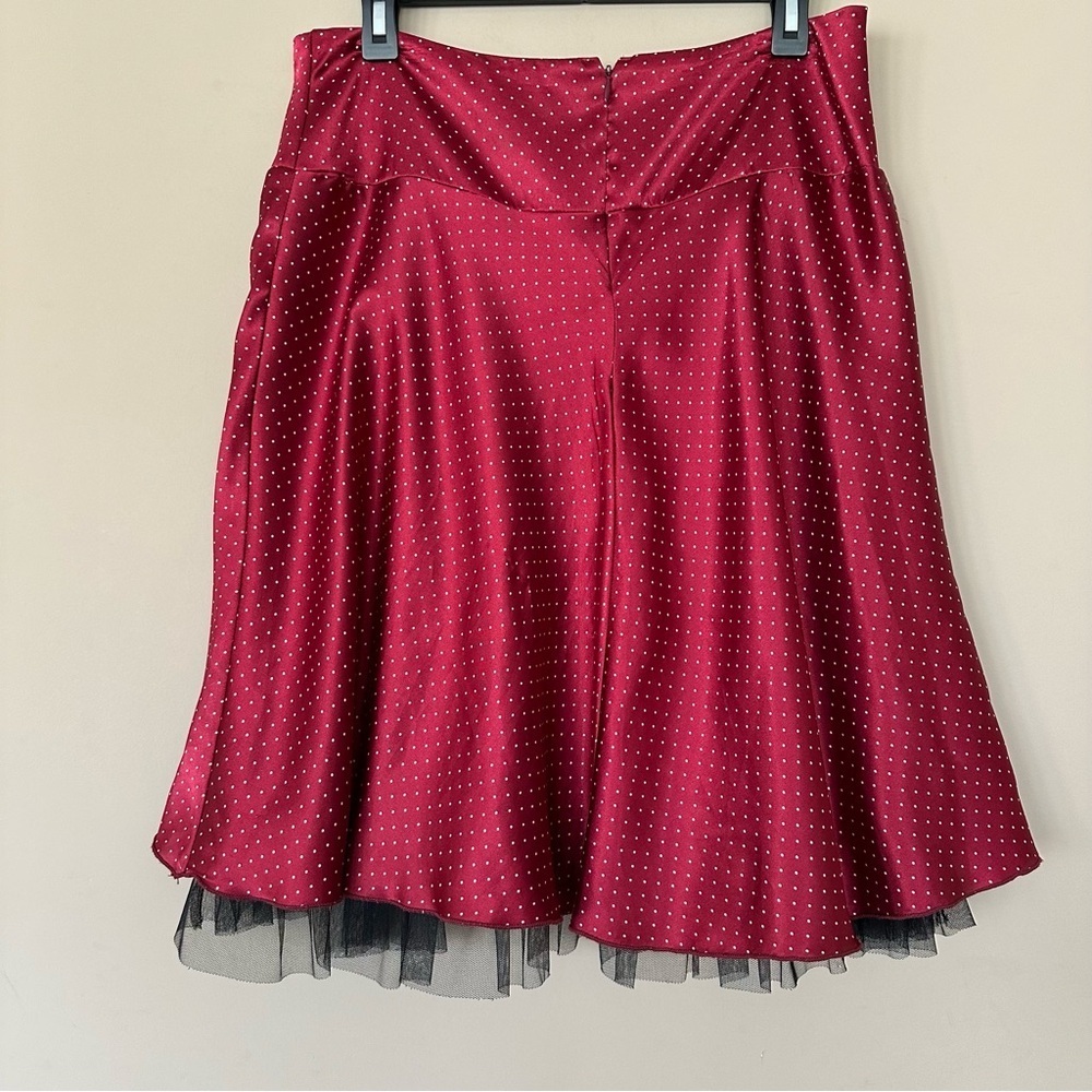 Vintage Junior 9 Satin Maroon Skirt Tulle Ruffle Whimsigoth Red Polkadot Y2K Red - Picture 5 of 11